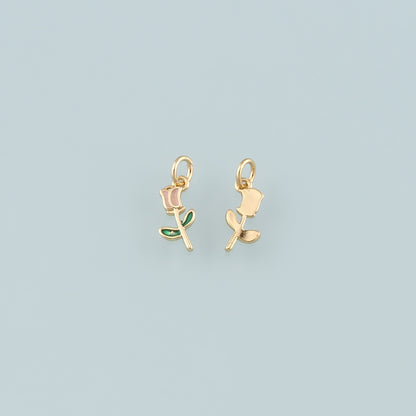 Gold Flower Charm,18K Gold Filled Tulip Pendant,Enamel Flower Charm Bracelet Necklace for DIY Jewelry Making Supply