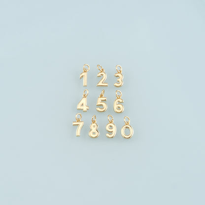 18K Gold Filled Number Pendant,Dainty Number Charm Bracelet Necklace for DIY Jewelry Making Supply