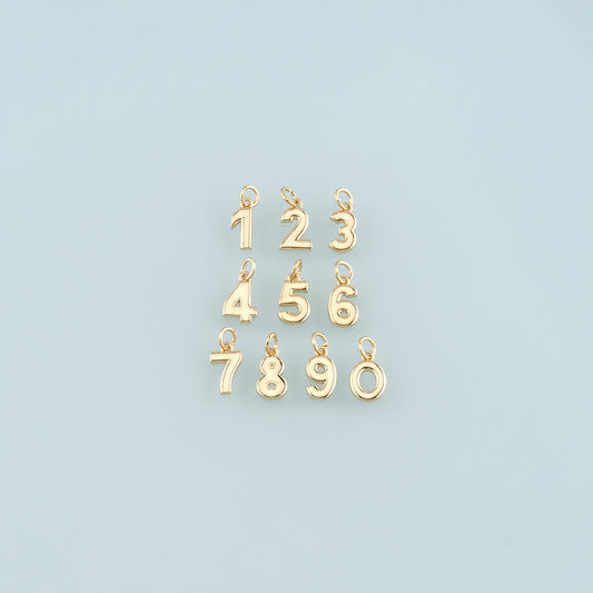 18K Gold Filled Number Pendant,Dainty Number Charm Bracelet Necklace for DIY Jewelry Making Supply