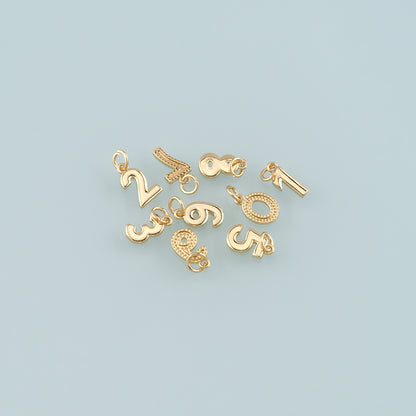 18K Gold Filled Number Pendant,Dainty Number Charm Bracelet Necklace for DIY Jewelry Making Supply