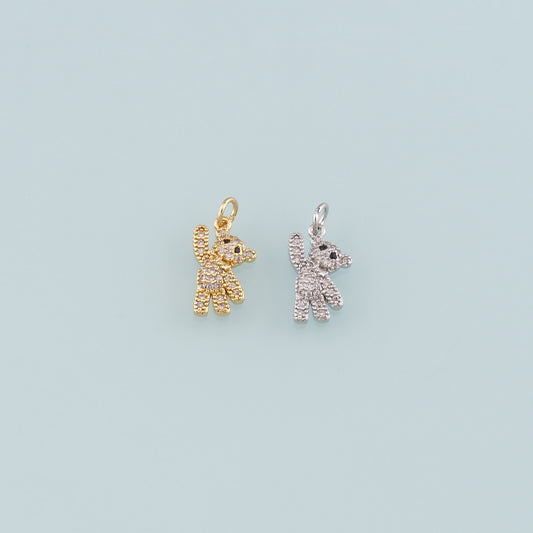 18K Gold Filled Bear Pendant,CZ Micro Pave Bear Charm Bracelet Necklace for DIY Jewelry Making Supply