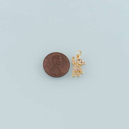 18K Gold Filled Bear Pendant,CZ Micro Pave Bear Charm Bracelet Necklace for DIY Jewelry Making Supply