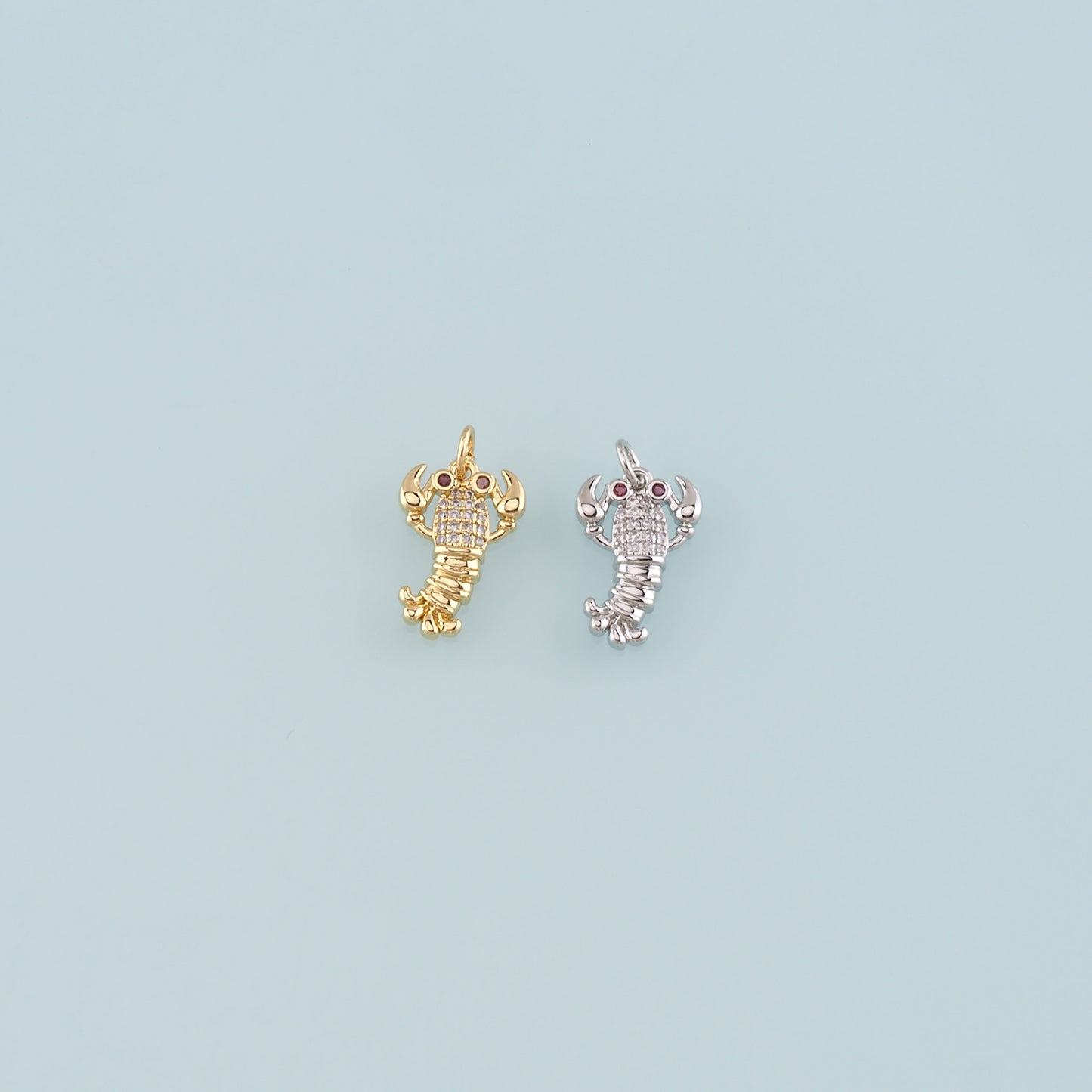 Cute Lobster Charms,18K Gold Filled CZ Micro Pave Lobster Pendant,kawaii Ocean Charm Bracelet Necklace for DIY Jewelry Making Supply
