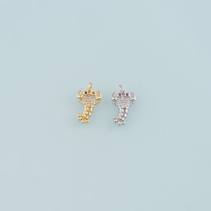 Cute Lobster Charms,18K Gold Filled CZ Micro Pave Lobster Pendant,kawaii Ocean Charm Bracelet Necklace for DIY Jewelry Making Supply