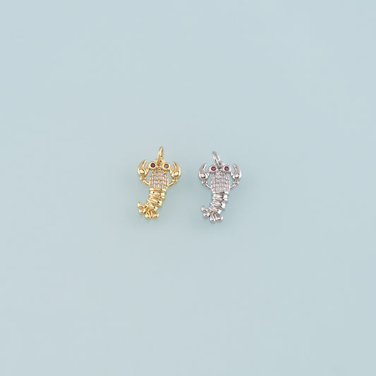 Cute Lobster Charms,18K Gold Filled CZ Micro Pave Lobster Pendant,kawaii Ocean Charm Bracelet Necklace for DIY Jewelry Making Supply