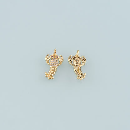 Cute Lobster Charms,18K Gold Filled CZ Micro Pave Lobster Pendant,kawaii Ocean Charm Bracelet Necklace for DIY Jewelry Making Supply