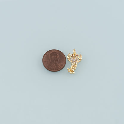Cute Lobster Charms,18K Gold Filled CZ Micro Pave Lobster Pendant,kawaii Ocean Charm Bracelet Necklace for DIY Jewelry Making Supply