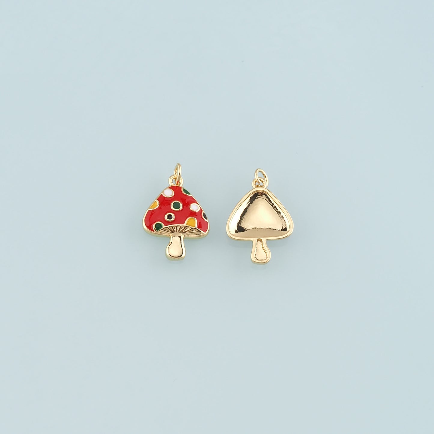 18K Gold Filled Mushroom Pendant,Enamel Mushroom Charm Bracelet Necklace for DIY Jewelry Making Supply