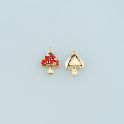 18K Gold Filled Mushroom Pendant,Enamel Mushroom Charm Bracelet Necklace for DIY Jewelry Making Supply