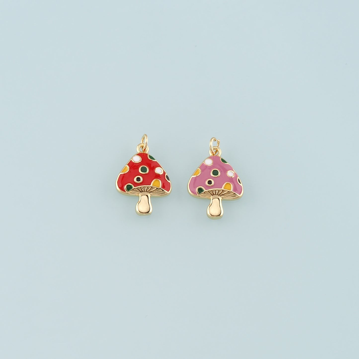 18K Gold Filled Mushroom Pendant,Enamel Mushroom Charm Bracelet Necklace for DIY Jewelry Making Supply