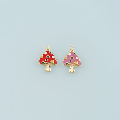 18K Gold Filled Mushroom Pendant,Enamel Mushroom Charm Bracelet Necklace for DIY Jewelry Making Supply