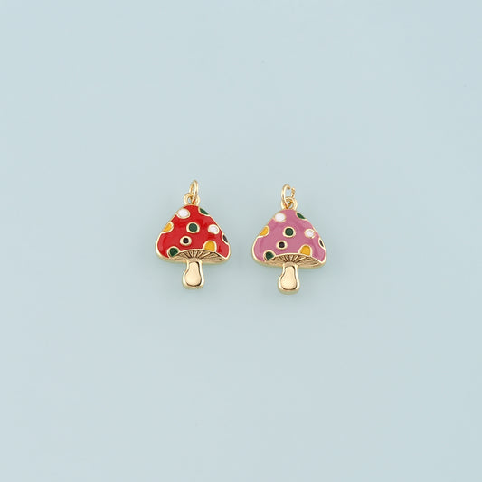 18K Gold Filled Mushroom Pendant,Enamel Mushroom Charm Bracelet Necklace for DIY Jewelry Making Supply