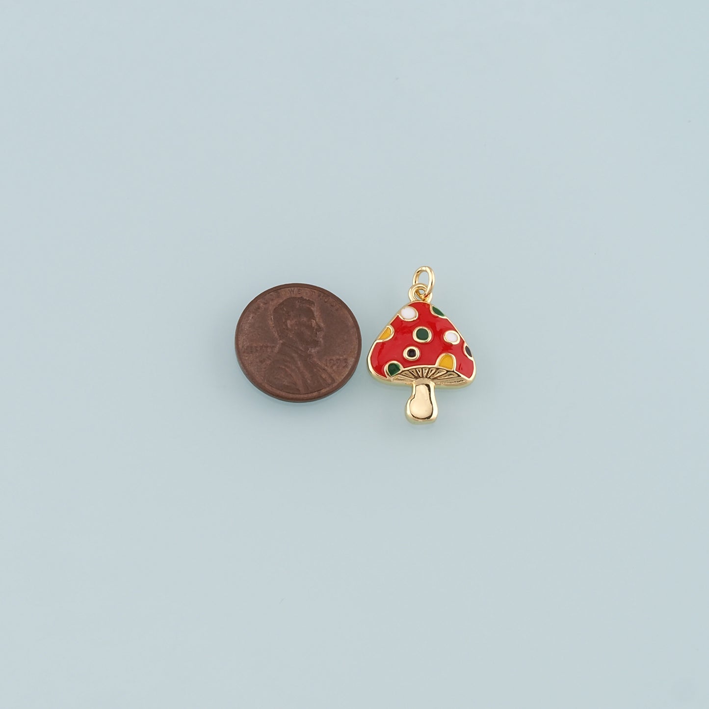 18K Gold Filled Mushroom Pendant,Enamel Mushroom Charm Bracelet Necklace for DIY Jewelry Making Supply