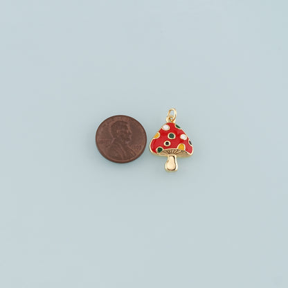 18K Gold Filled Mushroom Pendant,Enamel Mushroom Charm Bracelet Necklace for DIY Jewelry Making Supply