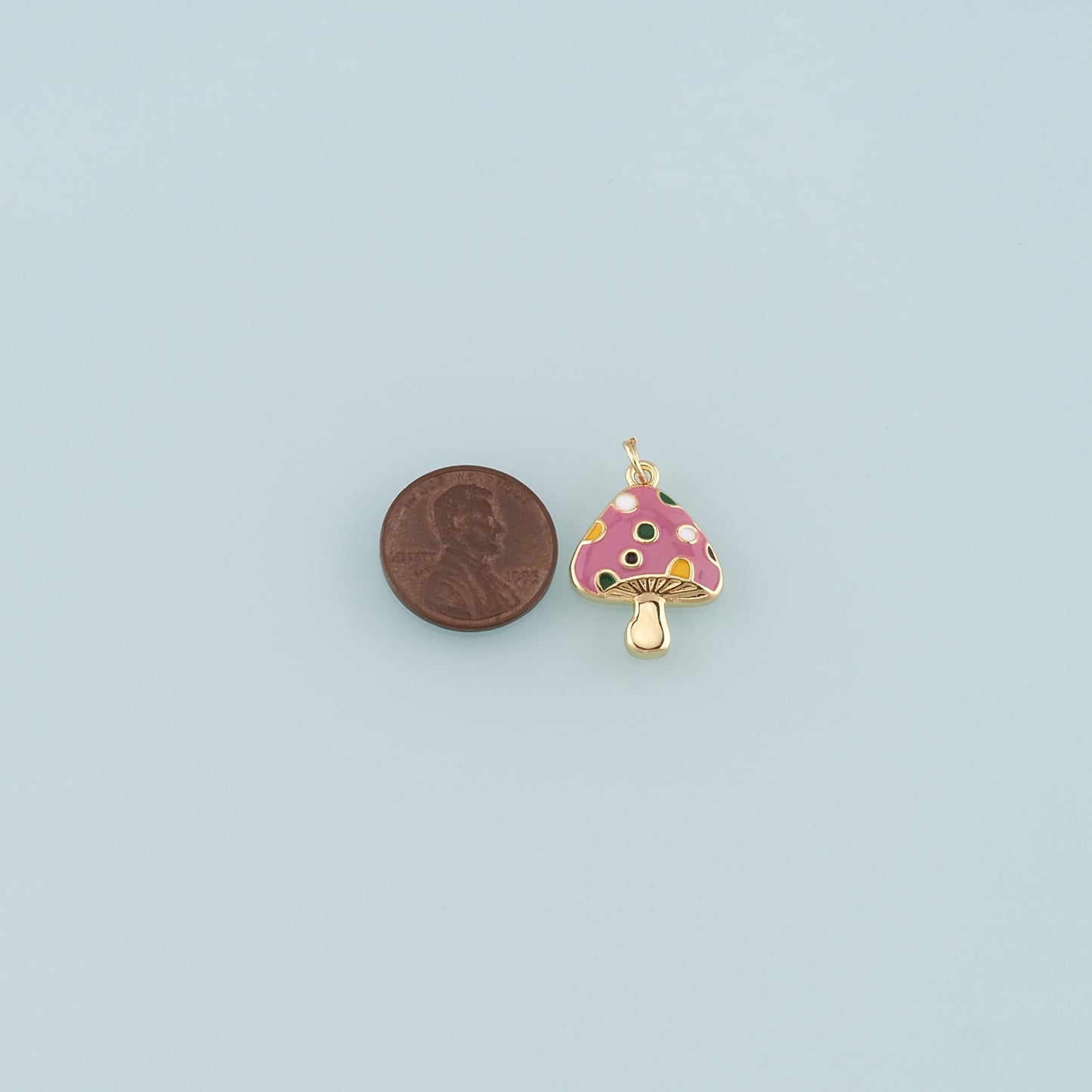 18K Gold Filled Mushroom Pendant,Enamel Mushroom Charm Bracelet Necklace for DIY Jewelry Making Supply