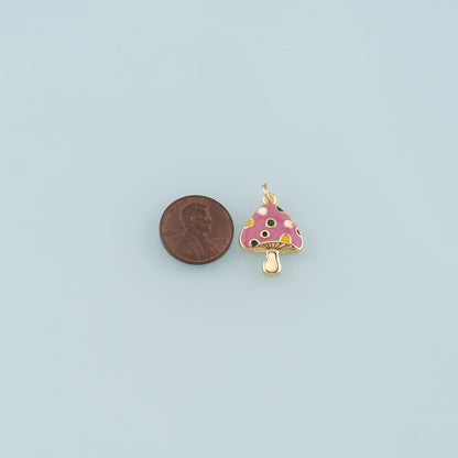 18K Gold Filled Mushroom Pendant,Enamel Mushroom Charm Bracelet Necklace for DIY Jewelry Making Supply