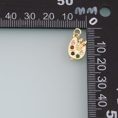 18K Gold Filled Palette Pendant,CZ Micro Pave Painter Charm Bracelet Necklace for DIY Jewelry Making Supply