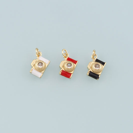 Gold Camera Charms,18K Gold Filled Camera Pendant,Enamel Camera Charm Bracelet Necklace for DIY Jewelry Making Supply
