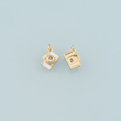 Gold Camera Charms,18K Gold Filled Camera Pendant,Enamel Camera Charm Bracelet Necklace for DIY Jewelry Making Supply