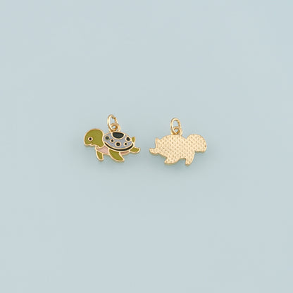 Gold Ocean Charms,18K Gold Filled Turtle Pendant,Enamel Turtle Charm Bracelet Necklace for DIY Jewelry Making Supply