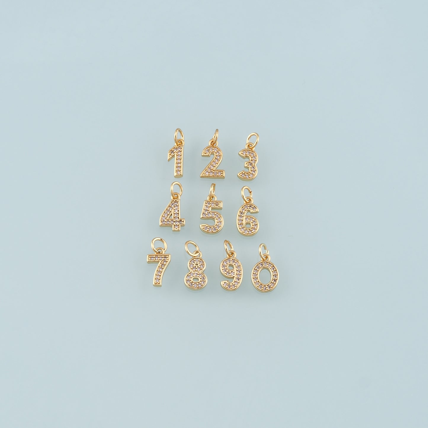 18K Gold Filled Number Pendant,CZ Micro Pave Number Charm Bracelet Necklace for DIY Jewelry Making Supply