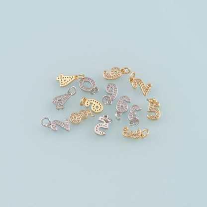 18K Gold Filled Number Pendant,CZ Micro Pave Number Charm Bracelet Necklace for DIY Jewelry Making Supply