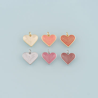 18K Gold Filled Heart Pendant,Enamel Heart Charm Bracelet Necklace for DIY Jewelry Making Supply