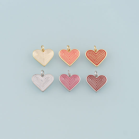 18K Gold Filled Heart Pendant,Enamel Heart Charm Bracelet Necklace for DIY Jewelry Making Supply