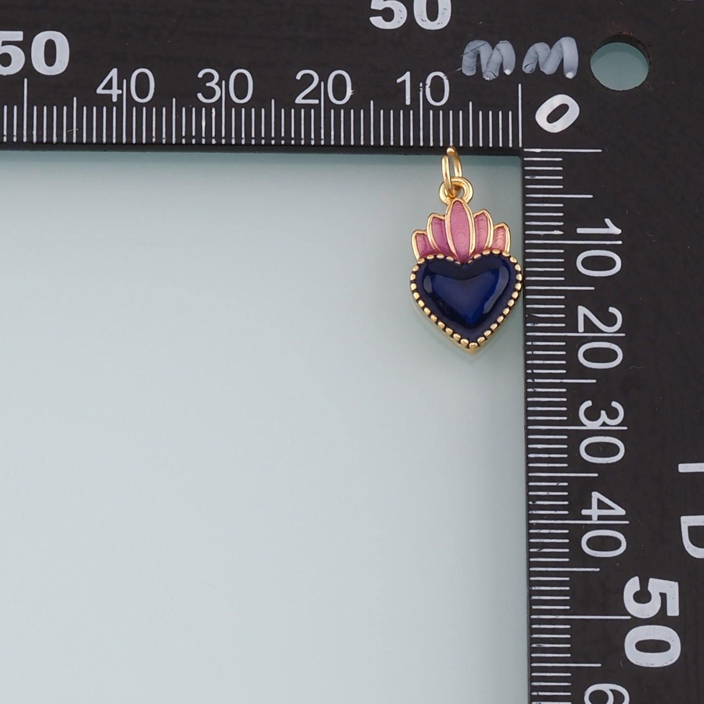 18K Gold Filled Flame Sacred heart Pendant,Enamel Religion Charm Bracelet Necklace for DIY Jewelry Making Supply