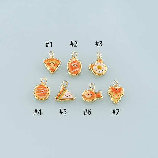Gold Food Charms,18K Gold Filled Gourmet Food Pendant,Enamel Gourmet Food Charm Bracelet Necklace for DIY Jewelry Making Supply