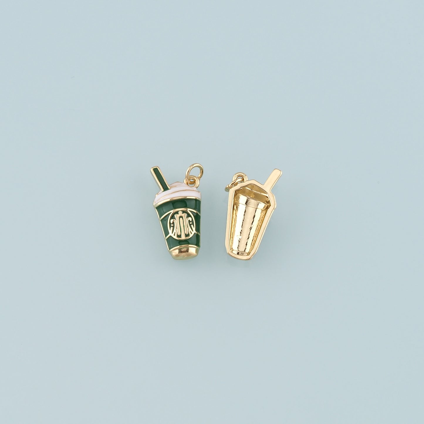 18K Gold Filled Drinks Pendant,Enamel Drinks Charm Bracelet Necklace for DIY Jewelry Making Supply
