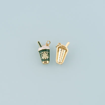 18K Gold Filled Drinks Pendant,Enamel Drinks Charm Bracelet Necklace for DIY Jewelry Making Supply