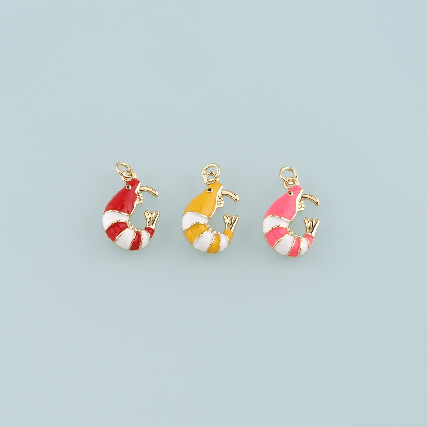 Gold Ocean Charms,18K Gold Filled Shrimp Pendant,Enamel Shrimp Charm Bracelet Necklace for DIY Jewelry Making Supply
