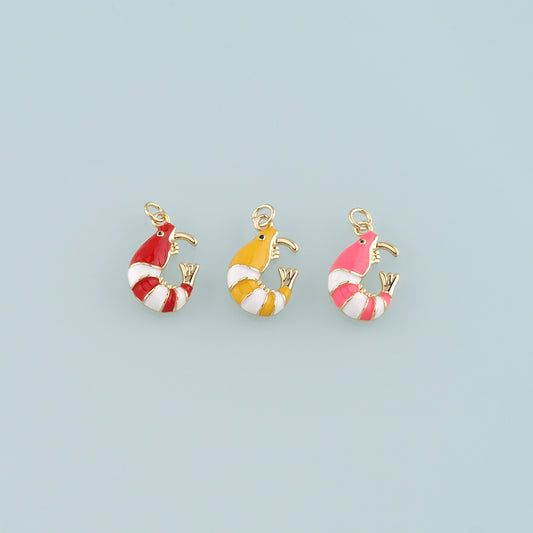Gold Ocean Charms,18K Gold Filled Shrimp Pendant,Enamel Shrimp Charm Bracelet Necklace for DIY Jewelry Making Supply
