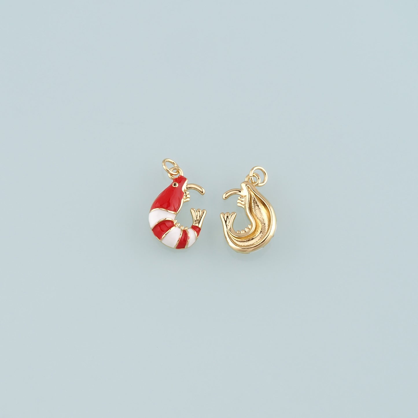 Gold Ocean Charms,18K Gold Filled Shrimp Pendant,Enamel Shrimp Charm Bracelet Necklace for DIY Jewelry Making Supply