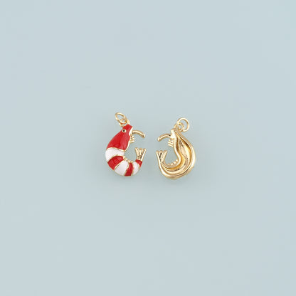 Gold Ocean Charms,18K Gold Filled Shrimp Pendant,Enamel Shrimp Charm Bracelet Necklace for DIY Jewelry Making Supply