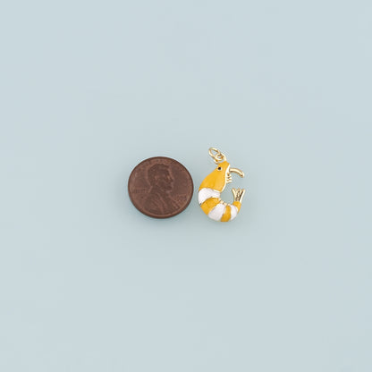 Gold Ocean Charms,18K Gold Filled Shrimp Pendant,Enamel Shrimp Charm Bracelet Necklace for DIY Jewelry Making Supply