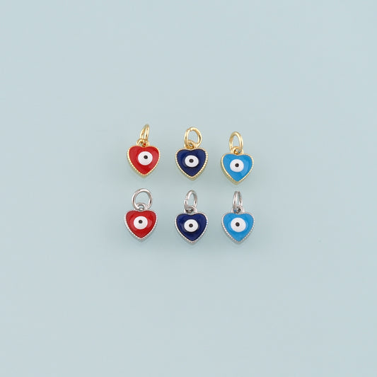 Gold Evil Eye Charms,18K Gold Filled Heart Pendant,Enamel Heart Eye Charm Bracelet Necklace for DIY Jewelry Making Supply