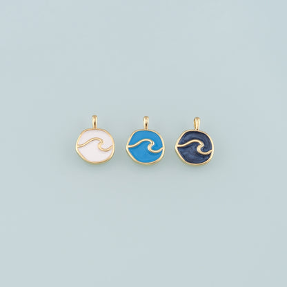 Gold Wave Charms,18K Gold Filled Wave Pendant,Enamel Wave Bracelet Necklace for DIY Jewelry Making Supply