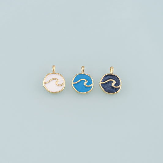 Gold Wave Charms,18K Gold Filled Wave Pendant,Enamel Wave Bracelet Necklace for DIY Jewelry Making Supply