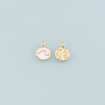 Gold Wave Charms,18K Gold Filled Wave Pendant,Enamel Wave Bracelet Necklace for DIY Jewelry Making Supply