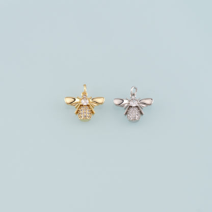 Gold Insect Charms,18K Gold Filled Bee Pendant,CZ Micro Pave Bee Charm Bracelet Necklace for DIY Jewelry Making Supply