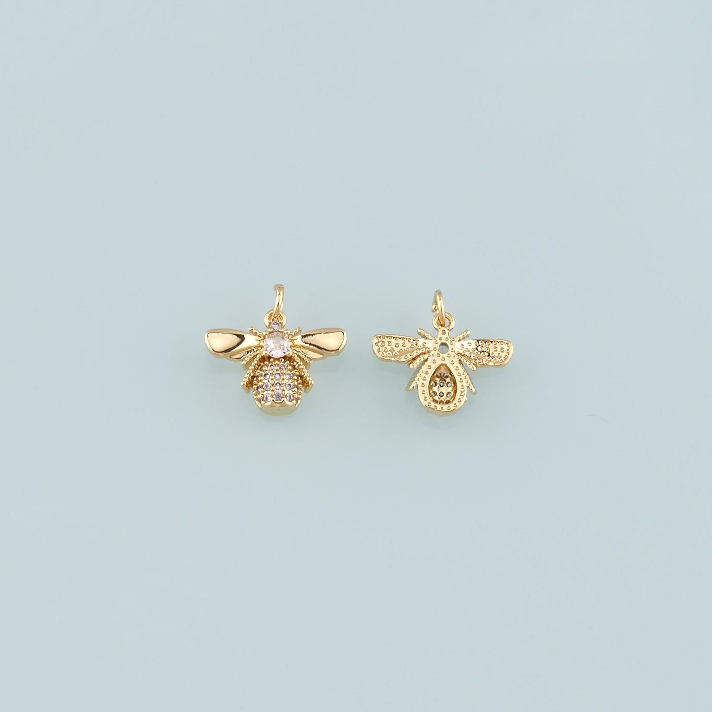 Gold Insect Charms,18K Gold Filled Bee Pendant,CZ Micro Pave Bee Charm Bracelet Necklace for DIY Jewelry Making Supply