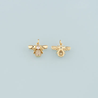 Gold Insect Charms,18K Gold Filled Bee Pendant,CZ Micro Pave Bee Charm Bracelet Necklace for DIY Jewelry Making Supply
