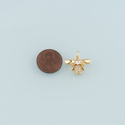 Gold Insect Charms,18K Gold Filled Bee Pendant,CZ Micro Pave Bee Charm Bracelet Necklace for DIY Jewelry Making Supply