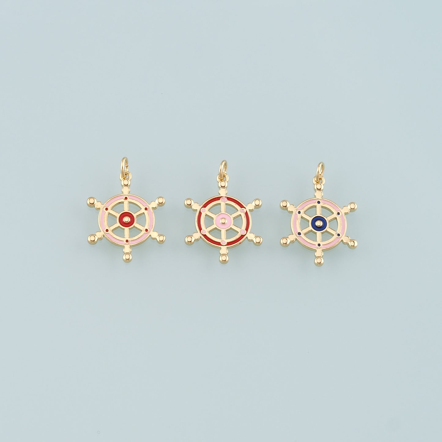 Gold Rudder Charm,18K Gold Filled Rudder Pendant,Enamel Navigation Charm Bracelet Necklace for DIY Jewelry Making Supply