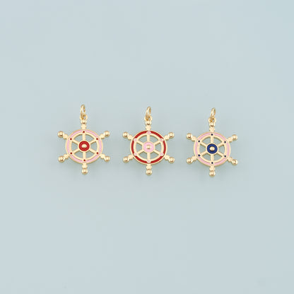 Gold Rudder Charm,18K Gold Filled Rudder Pendant,Enamel Navigation Charm Bracelet Necklace for DIY Jewelry Making Supply