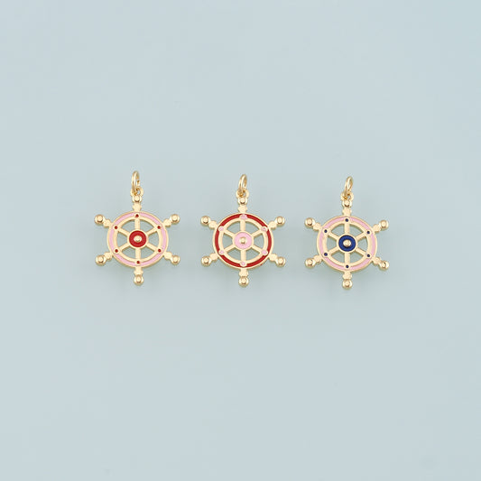 Gold Rudder Charm,18K Gold Filled Rudder Pendant,Enamel Navigation Charm Bracelet Necklace for DIY Jewelry Making Supply