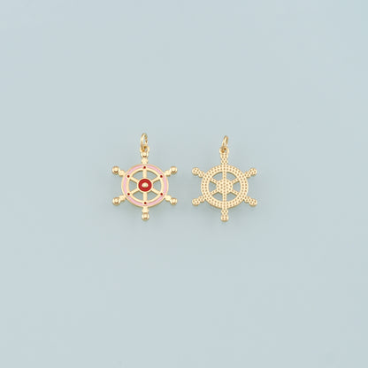 Gold Rudder Charm,18K Gold Filled Rudder Pendant,Enamel Navigation Charm Bracelet Necklace for DIY Jewelry Making Supply