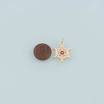 Gold Rudder Charm,18K Gold Filled Rudder Pendant,Enamel Navigation Charm Bracelet Necklace for DIY Jewelry Making Supply